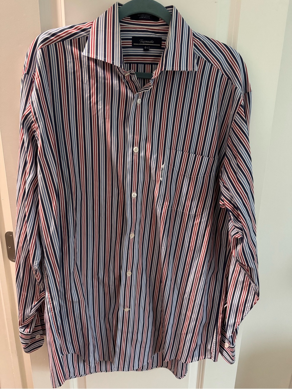 Faconnable Red, White & Blue Striped Men's Button-Down Shirt